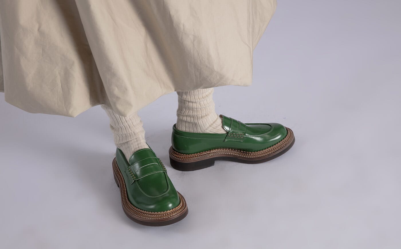 Deirdre Womens Triple Welt Loafers in Green Grenson