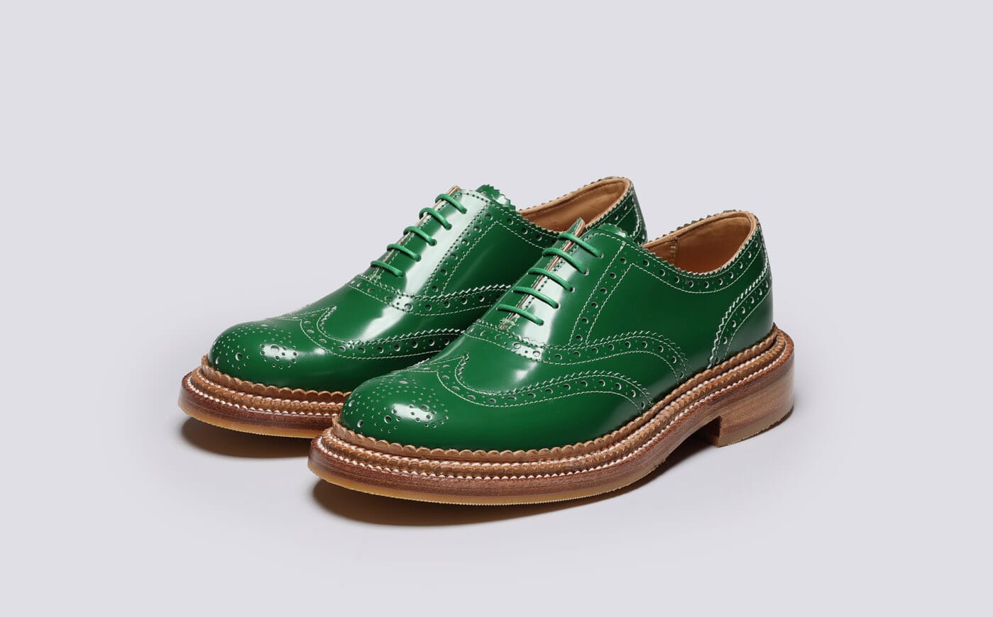 Dominique Womens Triple Welt Brogues in Green Grenson