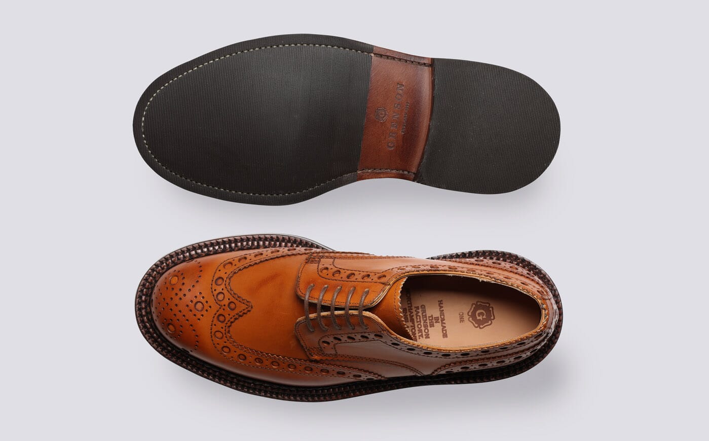 Archie Mens Triple Welt Brogues in Tan Leather Grenson