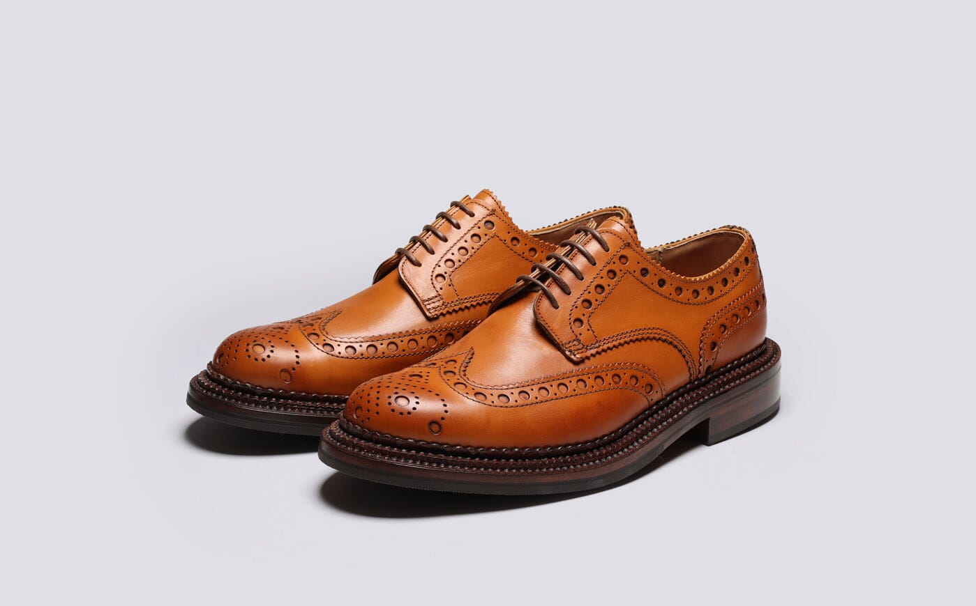 Archie Mens Triple Welt Brogues in Tan Leather Grenson
