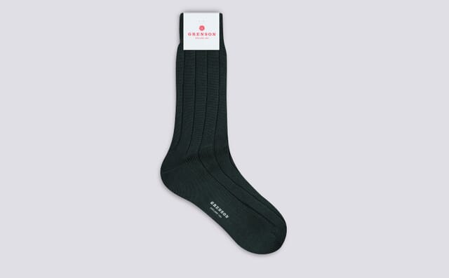 Mens Thick Ribbed Sock | Green Cotton | Grenson