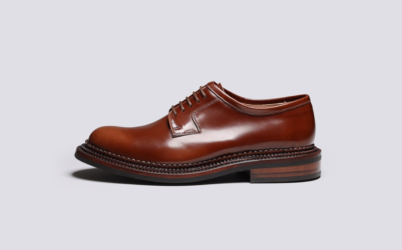 Camden Mens Triple Welt Shoes in Mid Brown Leather Grenson