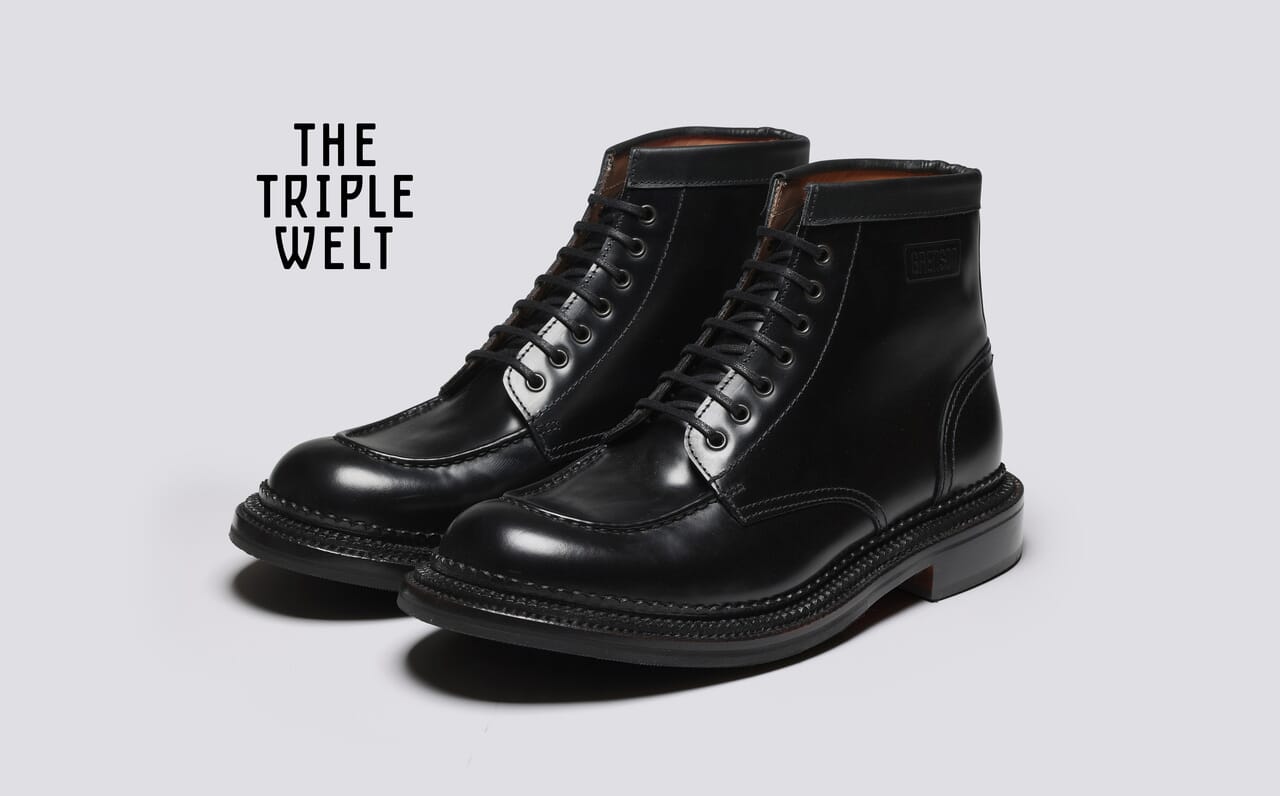 Sadie Womens Triple Welt Boots in Black Leather Grenson