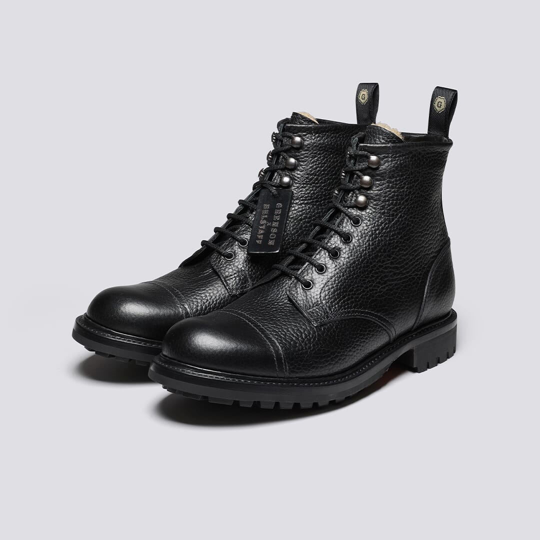 Grenson x Belstaff 3 | Mens Boots in Black Grain and Shearling