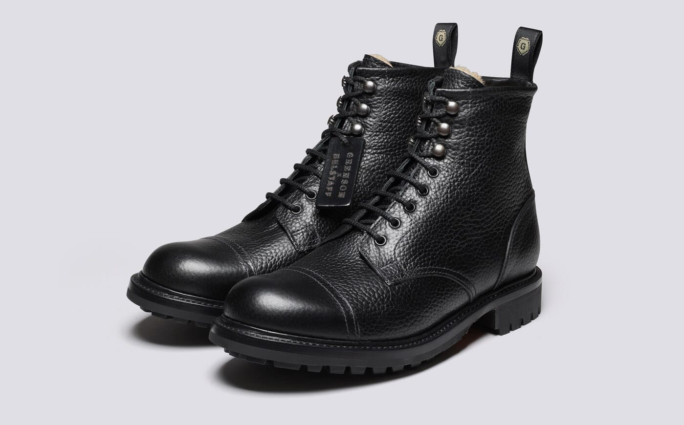 Grenson x Belstaff 3 Mens Boots in Black Grain and Shearling