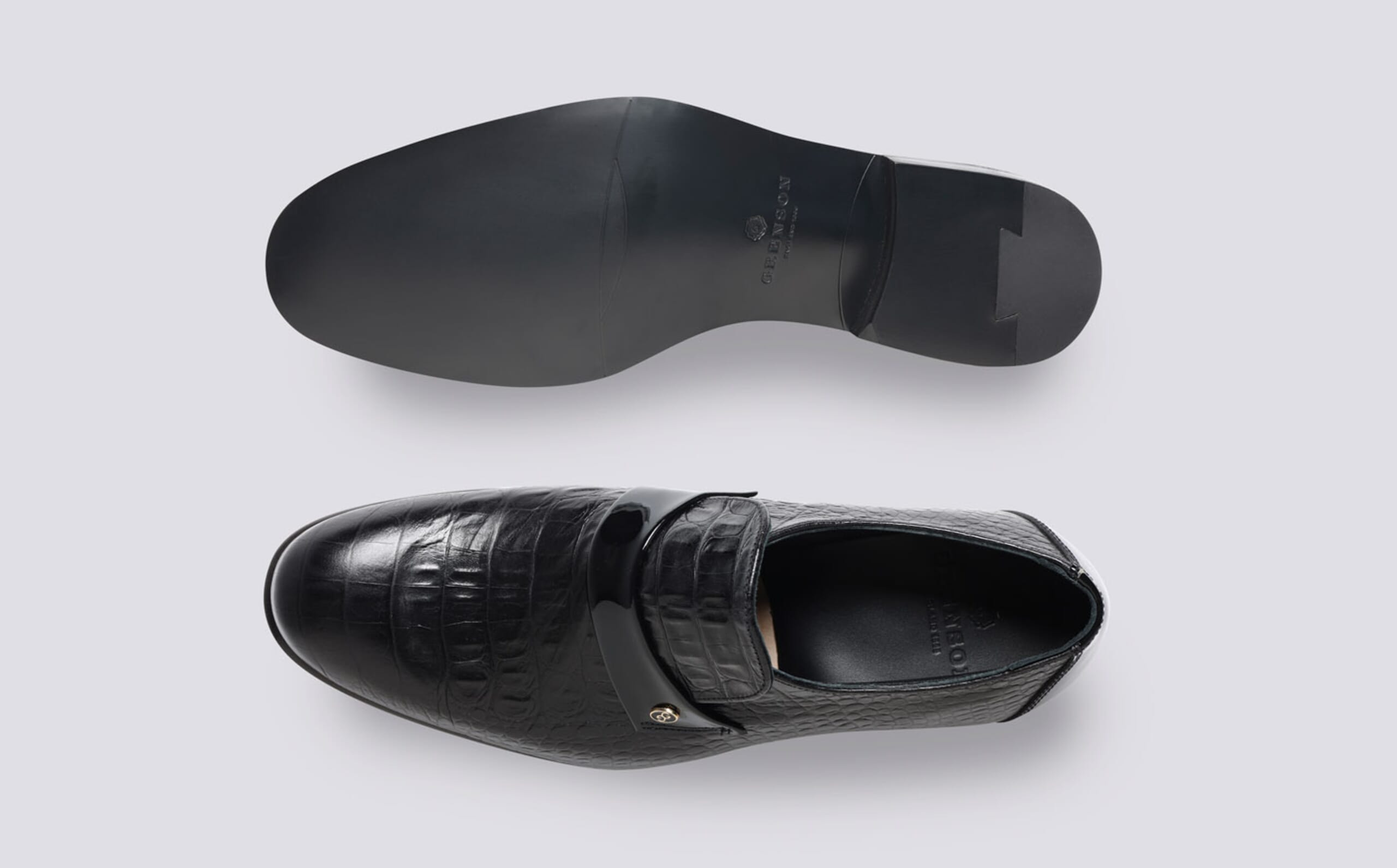 GRENSON MEN\'S SLIP-ON LOAFERS BLACK ALL LEATHER OUTSOLE UPPER  LINING SIZE 11 epsom_113891_side_print__41874  main image 2