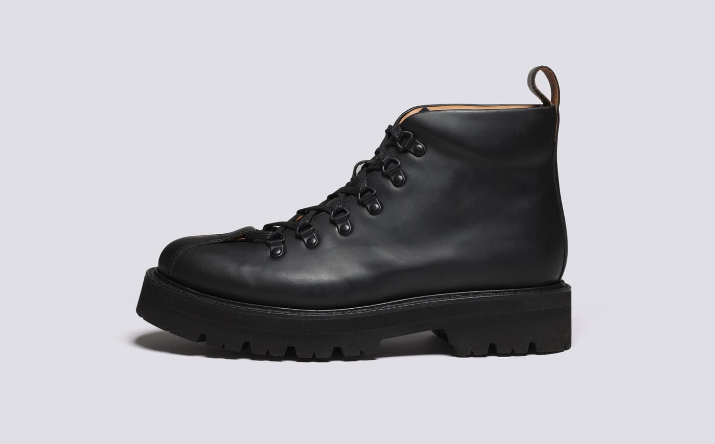 Bobby Mens Hiker Boots in Black Rubberised Leather Grenson