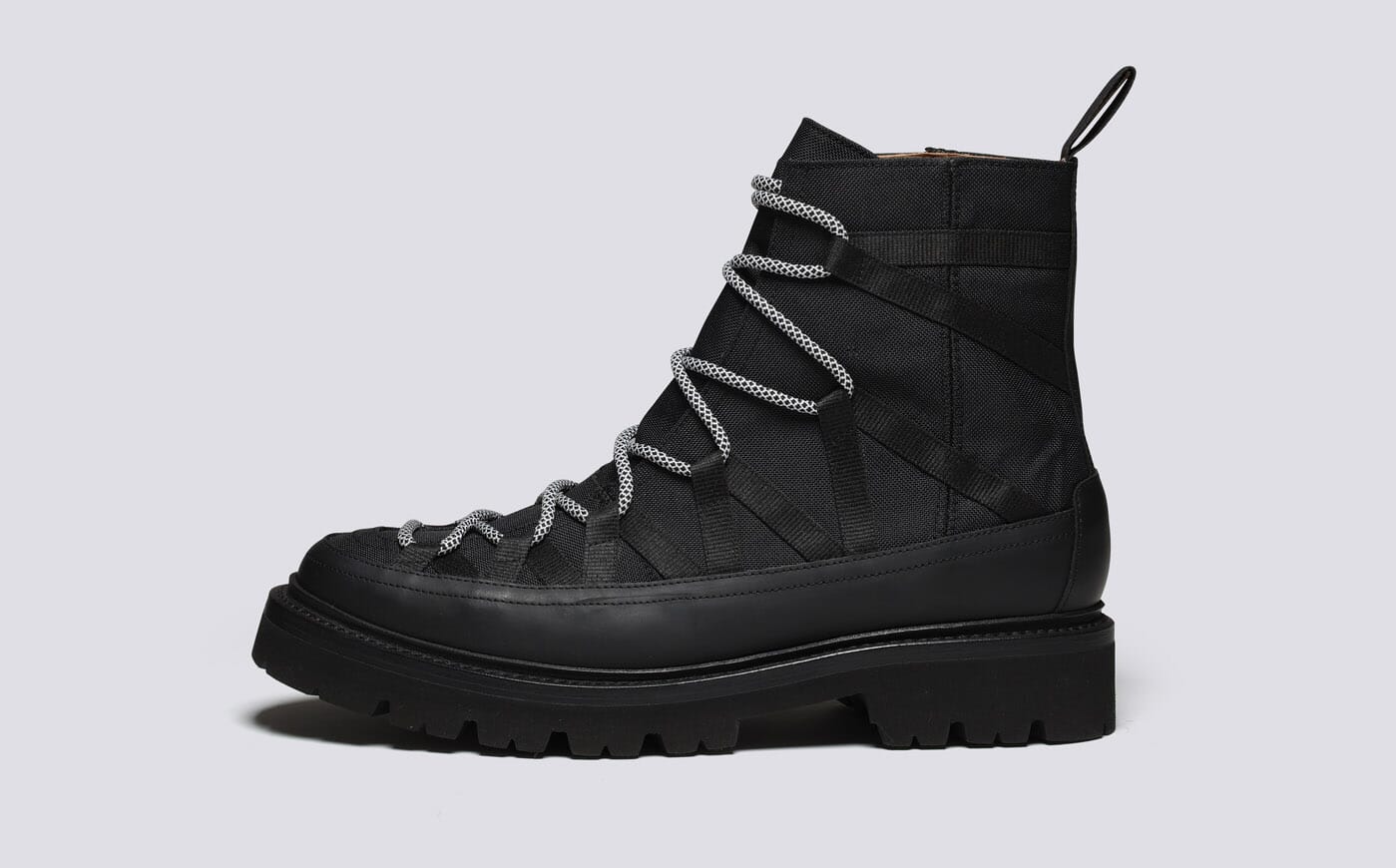 Seeley Mens Hiker Boots in Black Canvas Grenson