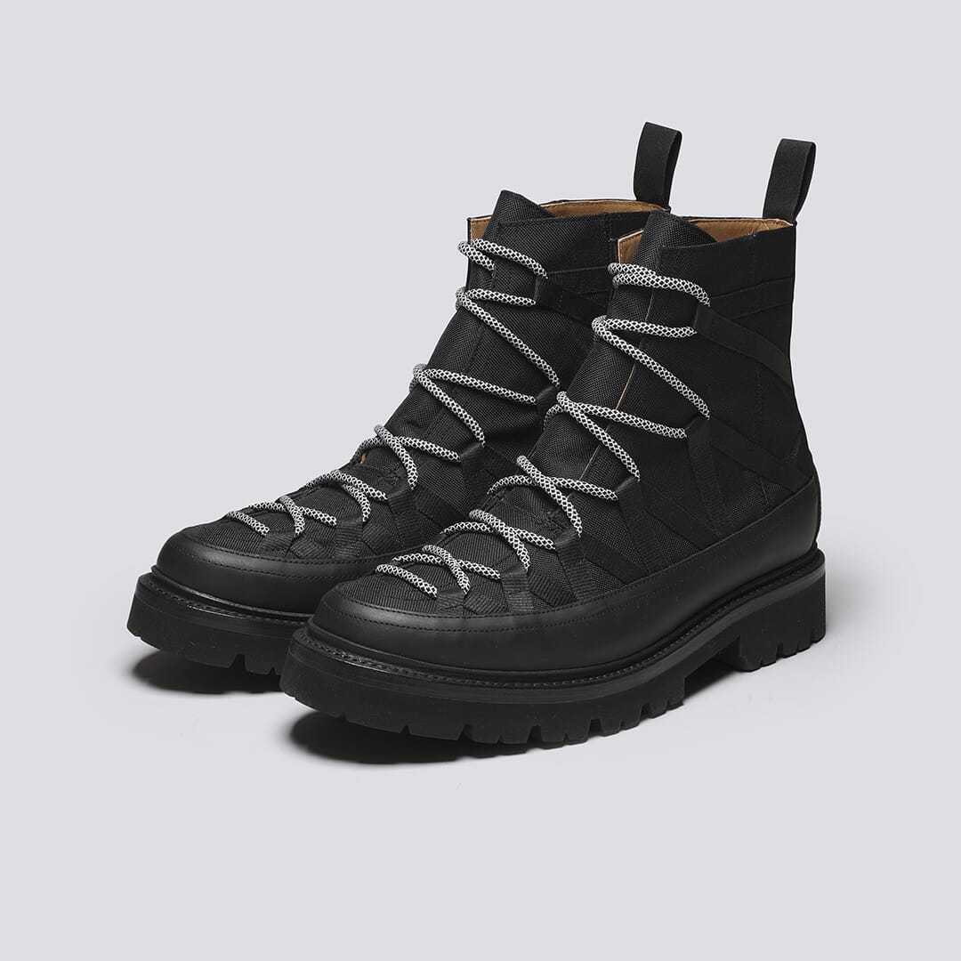Seeley Mens Hiker Boots in Black Canvas Grenson