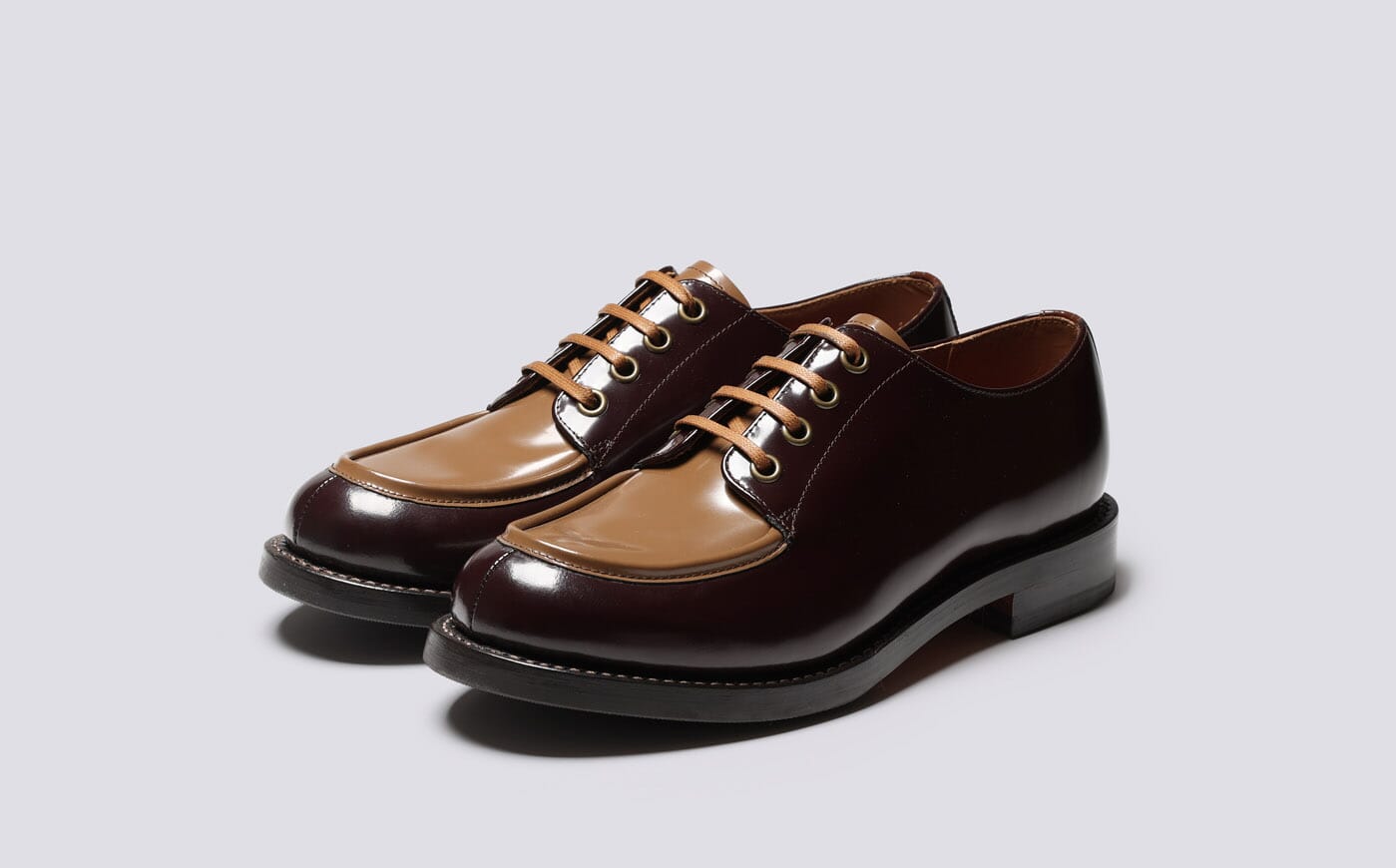 Caitlyn Womens Derby Shoes in Burgundy Multi Gloss Leather Grenson