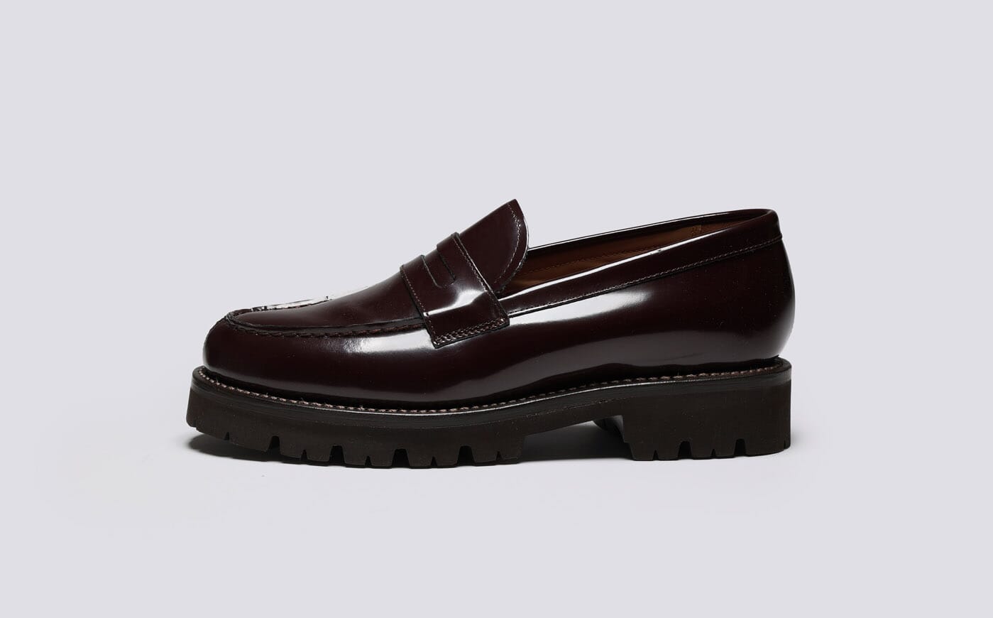 Philippa Womens Loafers in Burgundy Gloss Leather Grenson
