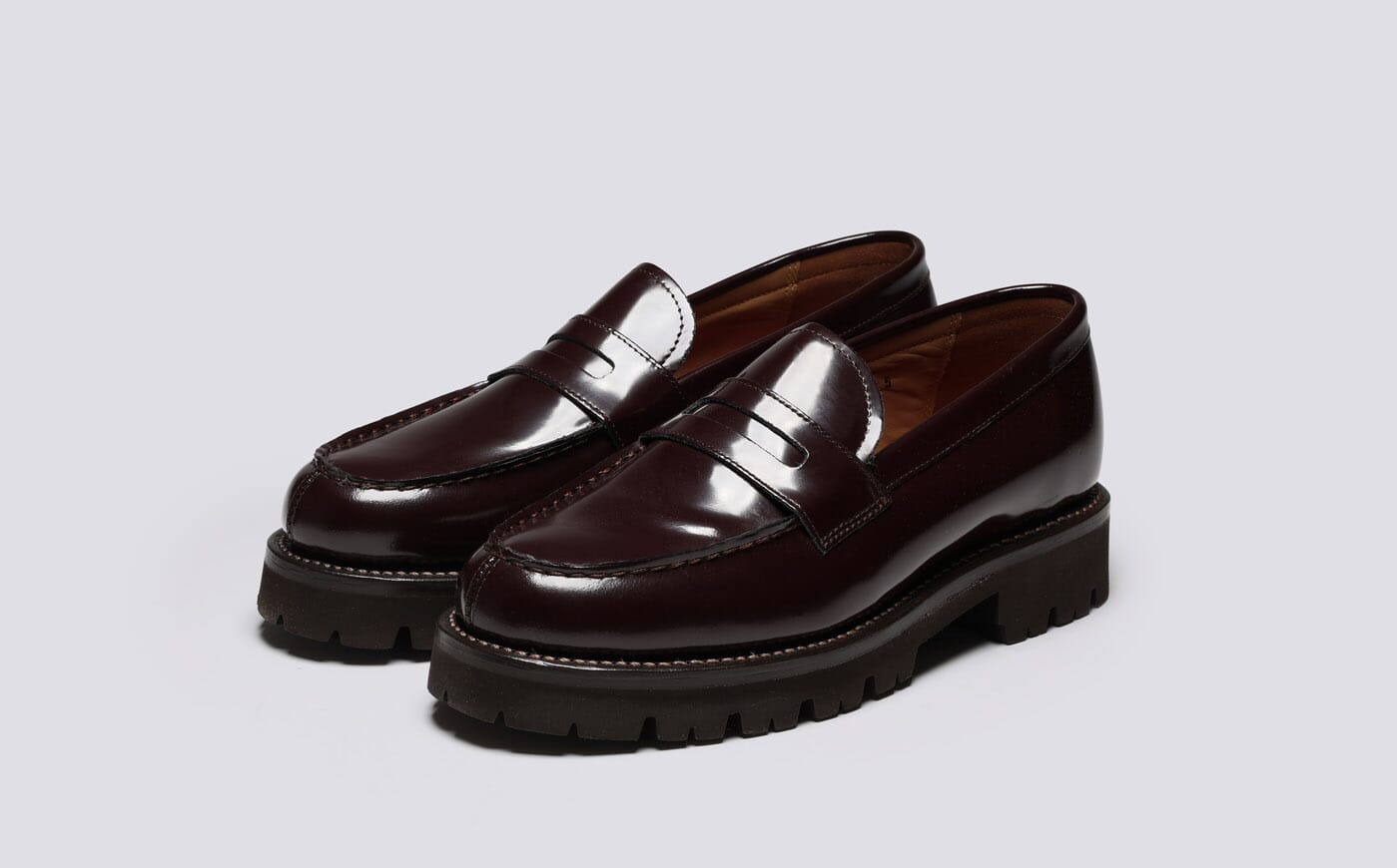 Philippa Womens Loafers in Burgundy Gloss Leather Grenson