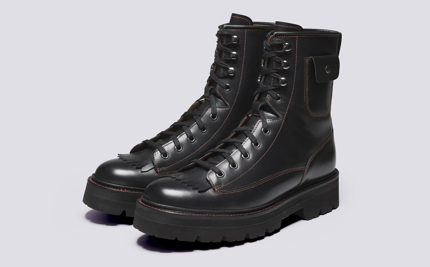 Edison Mens Boots in Black Leather Grenson