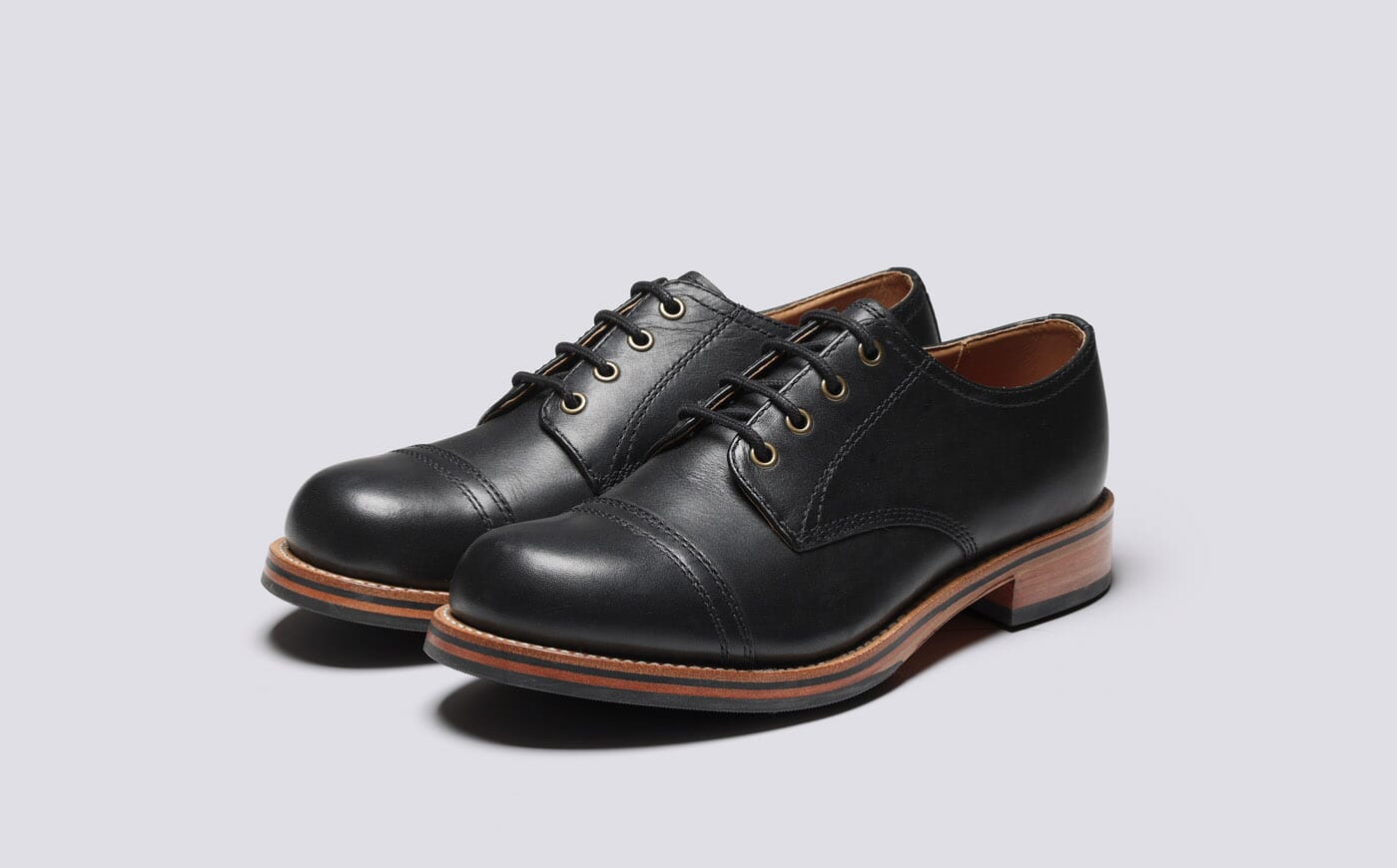Rhys Mens Derby Shoes in Black Leather Grenson