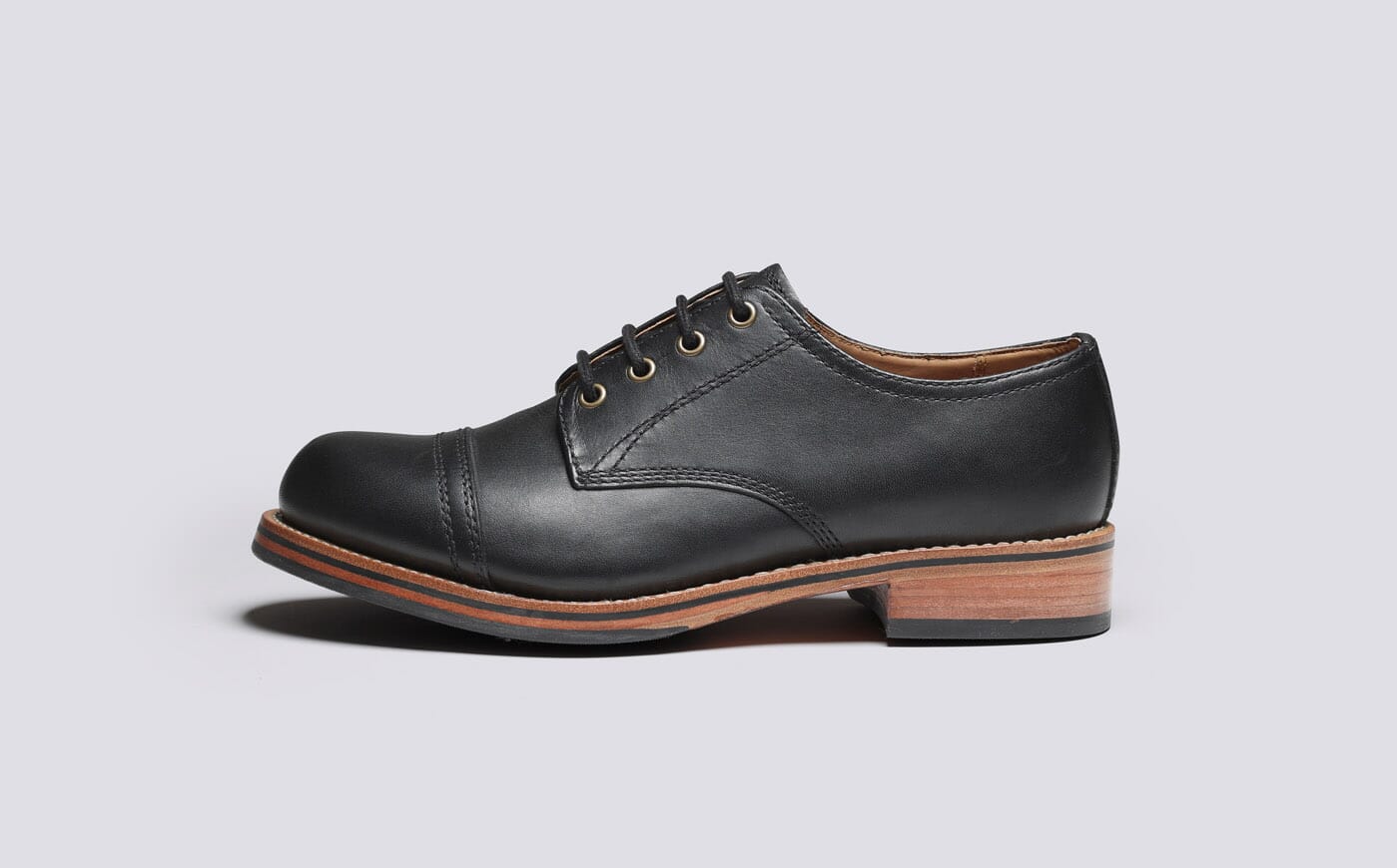 Rhys Mens Derby Shoes in Black Leather Grenson