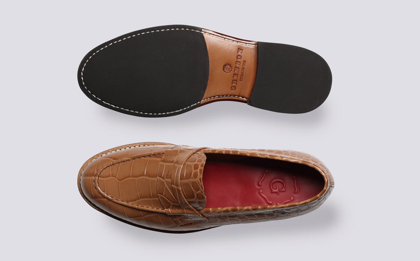 Fleur Womens Loafers in Tan Printed Leather Grenson
