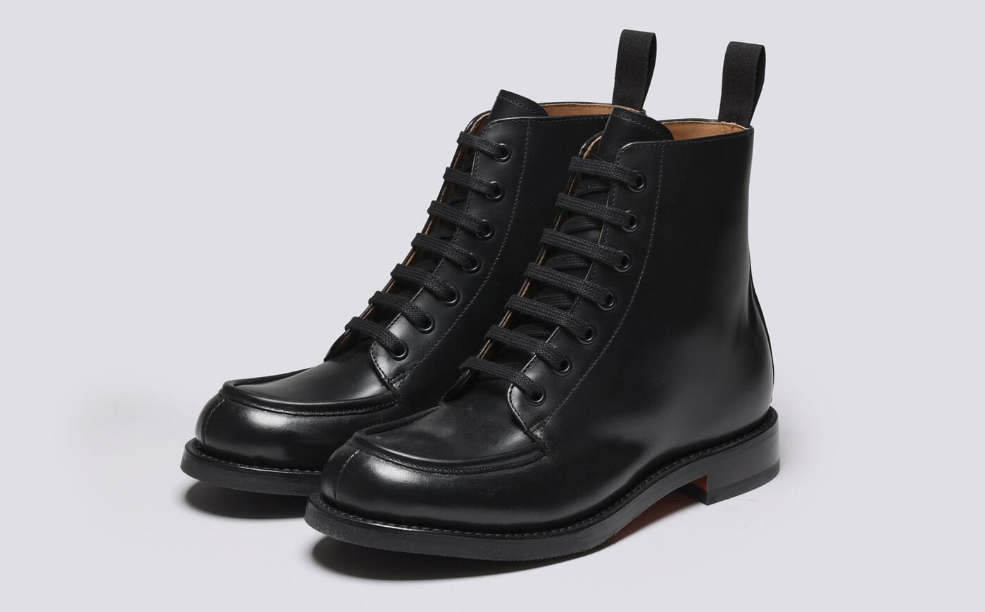 Corinne Womens Derby Boots in Black Leather Grenson