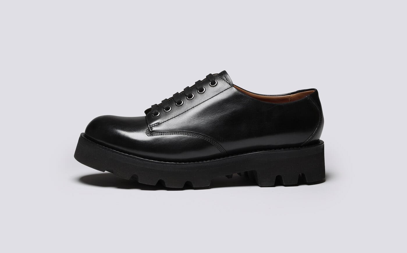 Callan Mens Derby Shoes in Black Leather Grenson