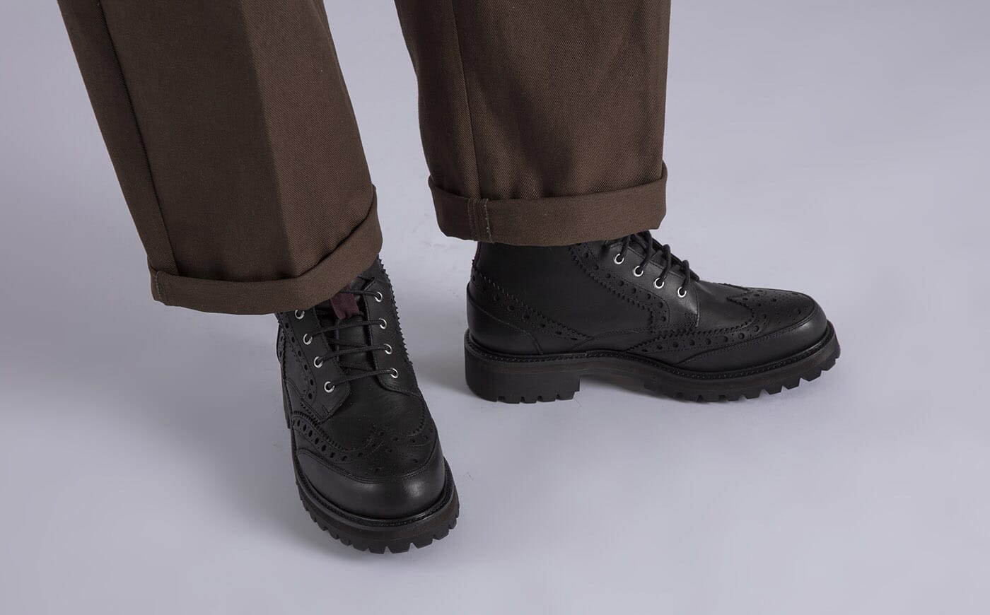 Fred WP Mens Brogue Boots in Black Waterproof Grenson