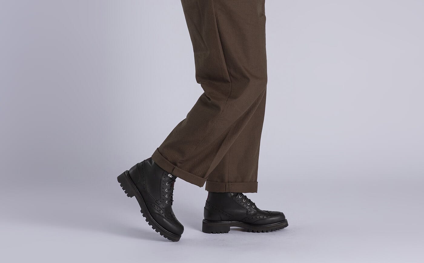 Fred WP Mens Brogue Boots in Black Waterproof Grenson