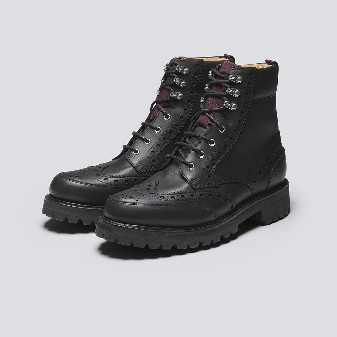 Fred WP Mens Brogue Boots in Black Waterproof Grenson