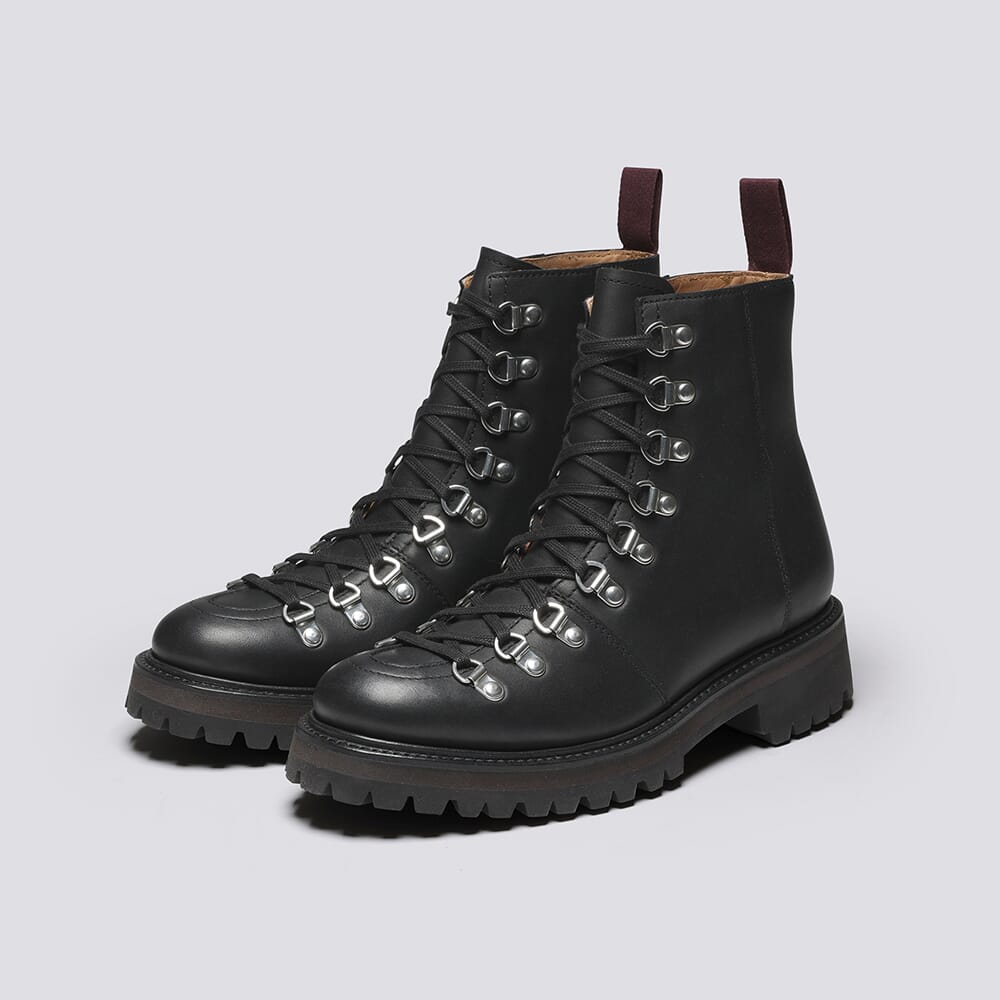 Brady Mens Hiker Boots in Black Leather Grenson