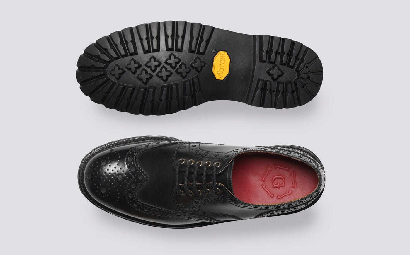 Archie Mens Brogues in Black Leather Commando Sole Grenson
