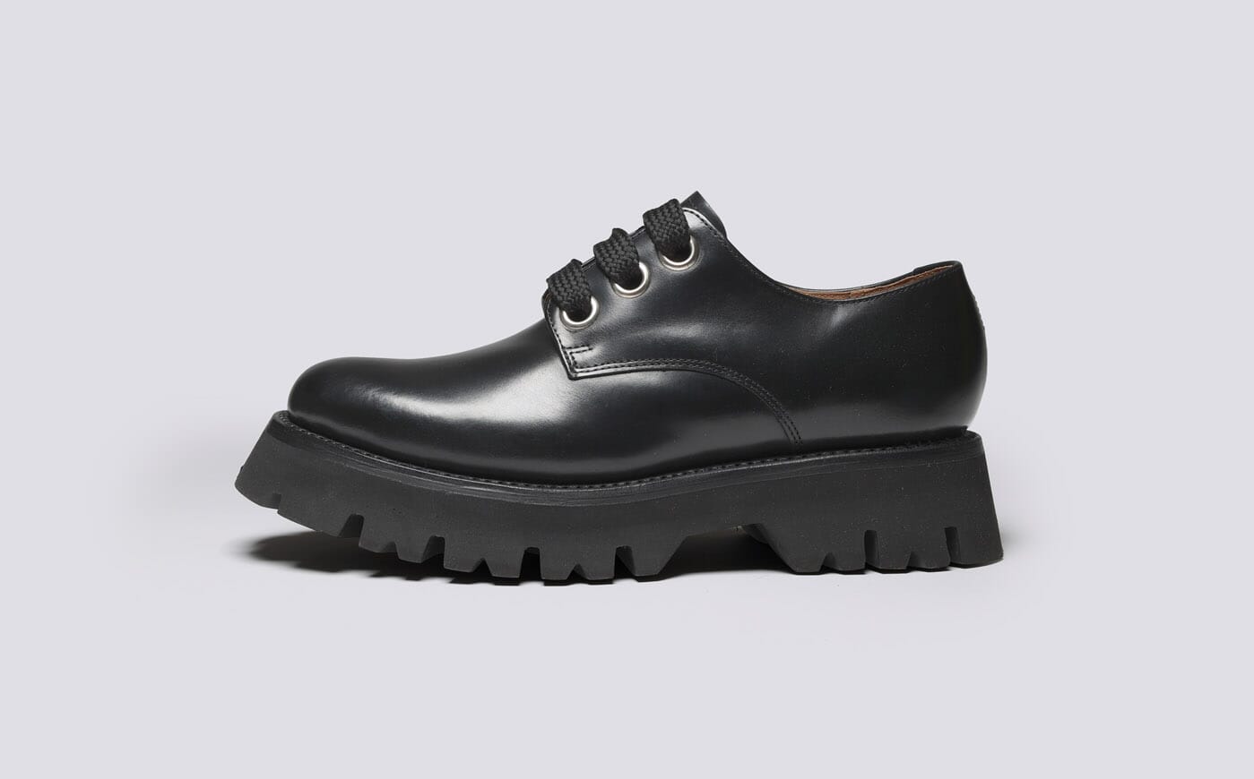 Sallyanne Womens Derby Shoes in Black Leather Grenson