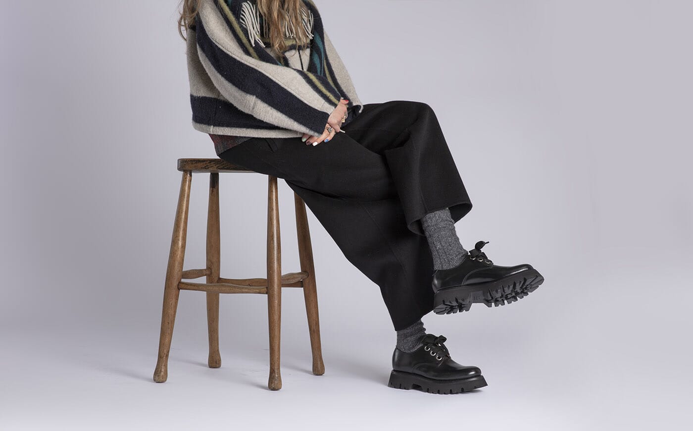 Sallyanne Womens Derby Shoes in Black Leather Grenson