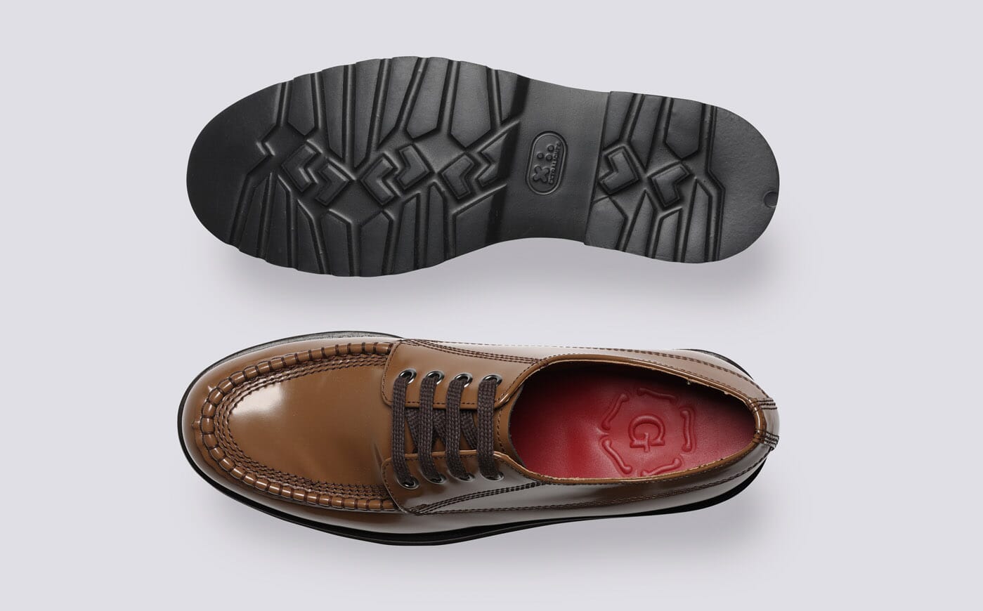 Blanche Womens Derby Shoes in Brown Gloss Leather Grenson