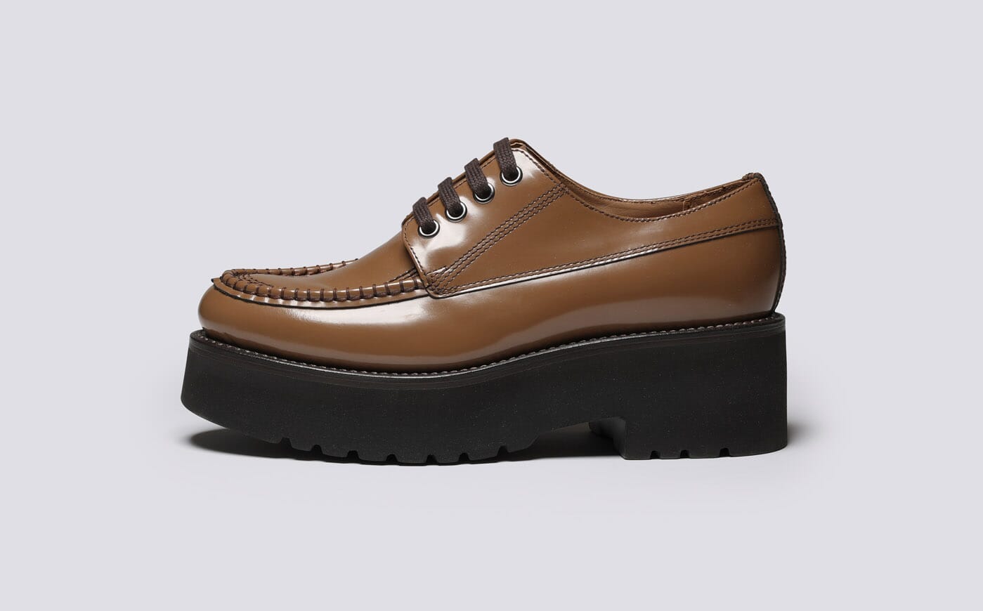 Blanche Womens Derby Shoes in Brown Gloss Leather Grenson