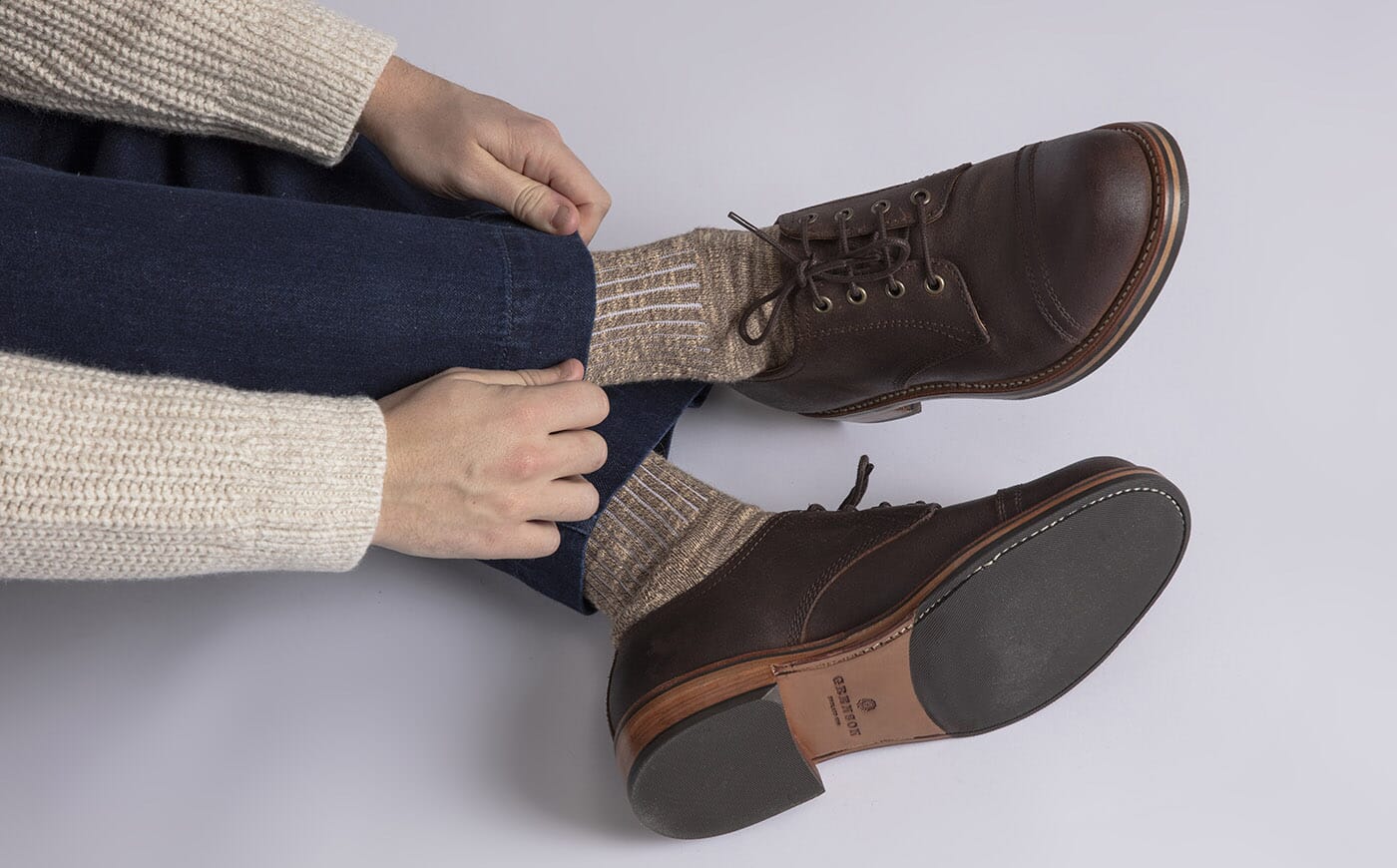 Rhys | Mens Derby Shoes in Brown Waxy Suede | Grenson