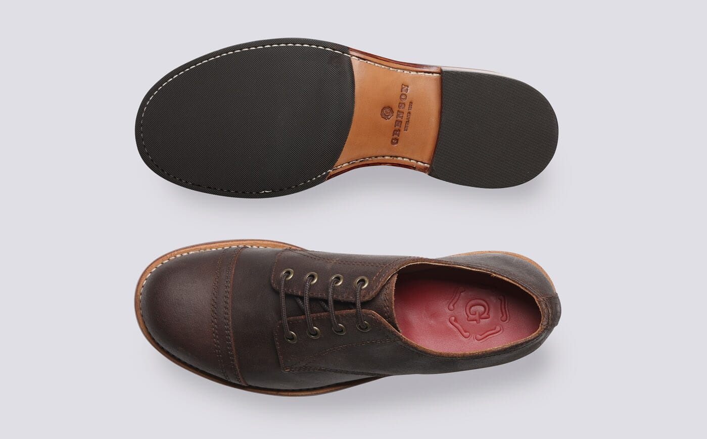 Rhys Mens Derby Shoes in Brown Waxy Suede Grenson