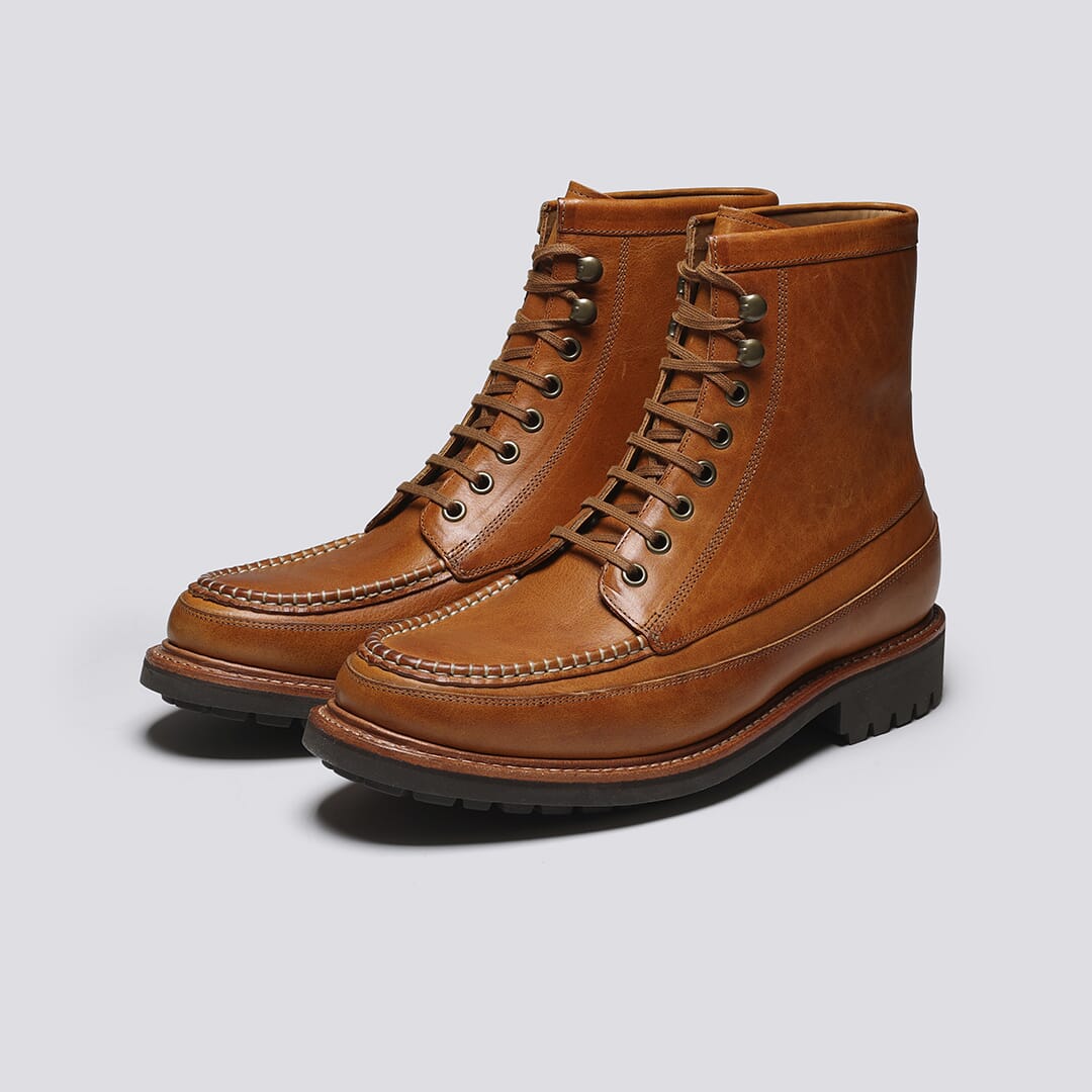 Kinsey Mens Boots in Tan Pull Up Leather Grenson