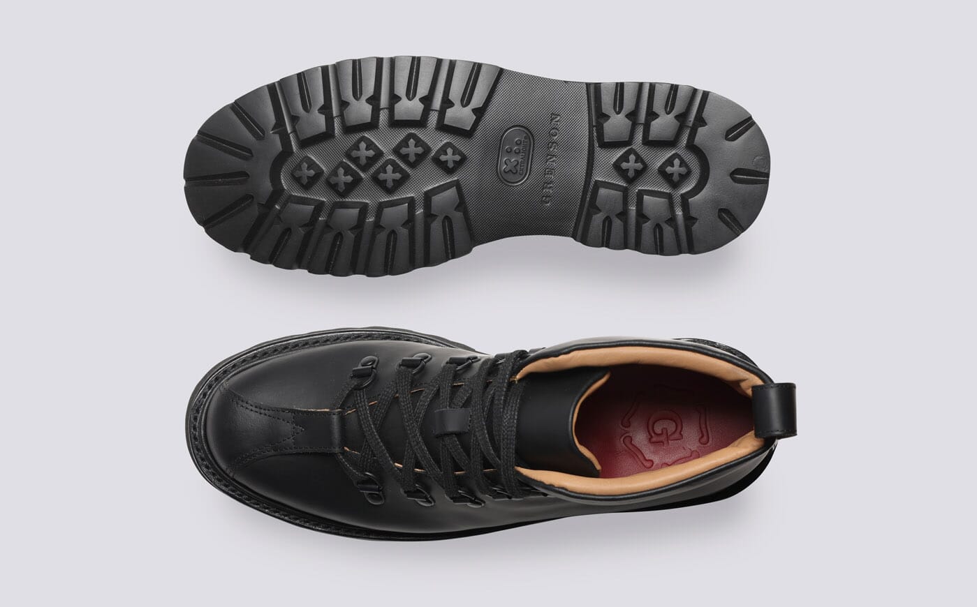 Bridget Womens Hiker Boots in Black Rubberised Leather Grenson