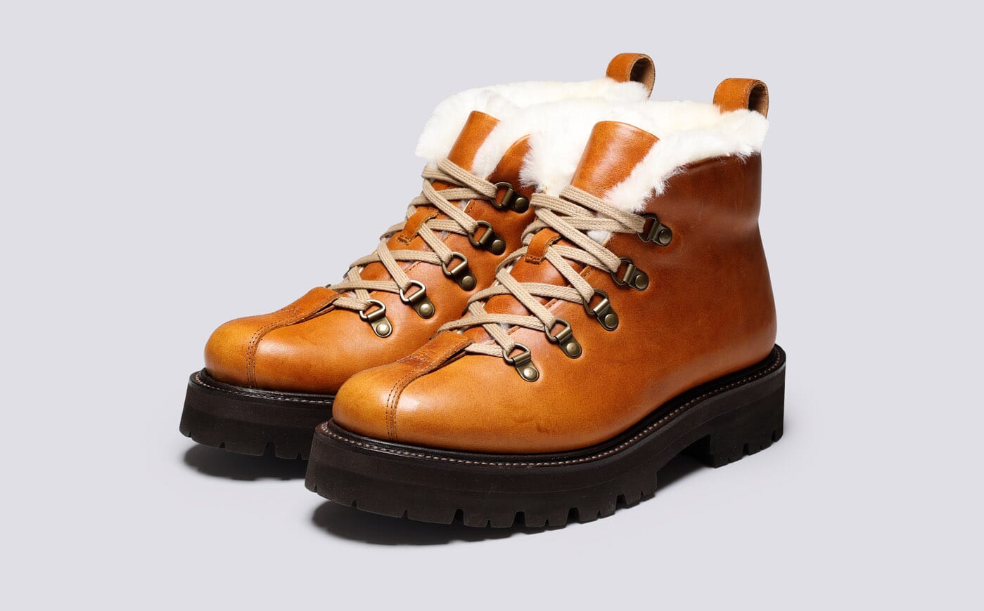 Bridget Womens Hiker Boots in Tan with Shearling Grenson