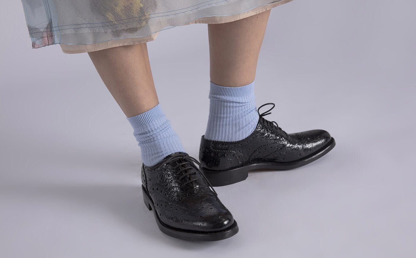 Evangeline Womens Brogues in Black Printed Leather Grenson