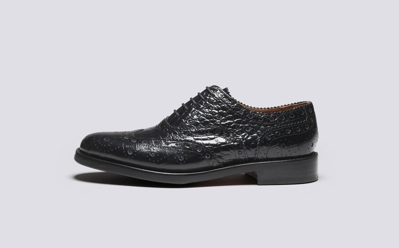 Evangeline Womens Brogues in Black Printed Leather Grenson