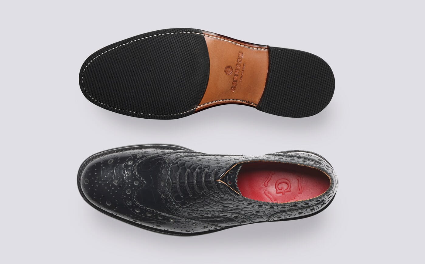 Evangeline Womens Brogues in Black Printed Leather Grenson
