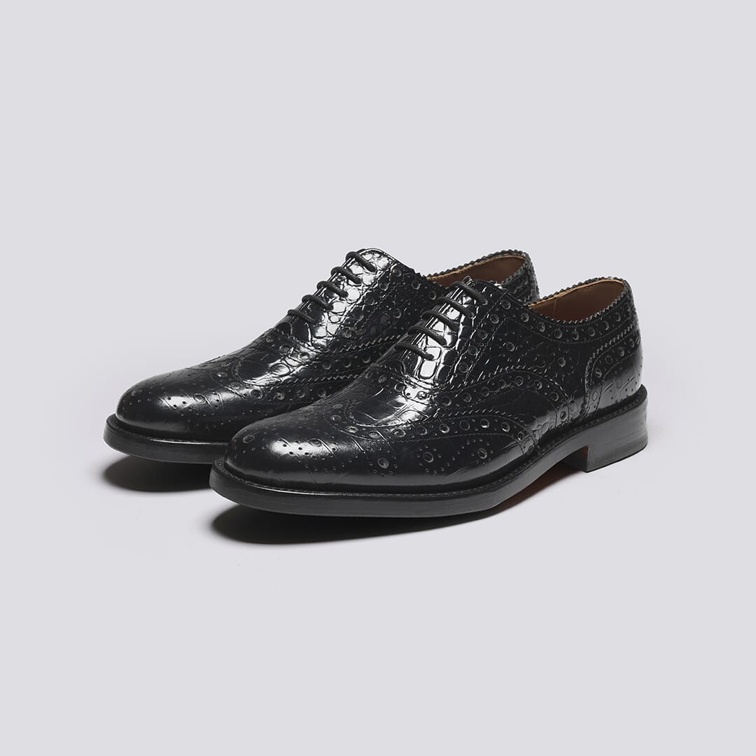 Evangeline Womens Brogues in Black Printed Leather Grenson
