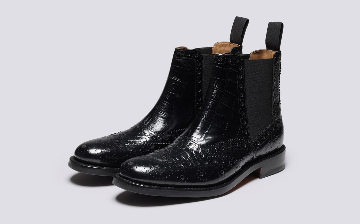 Liv Womens Chelsea Boots in Black Printed Leather Grenson
