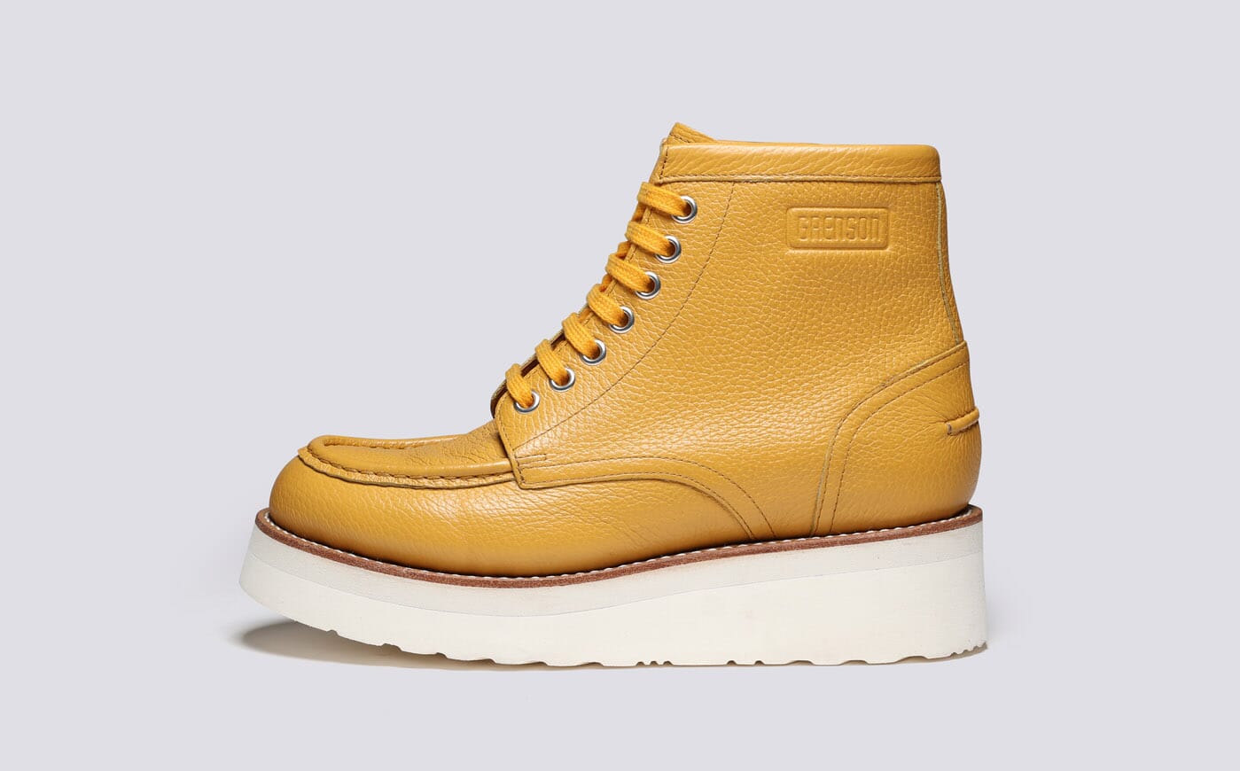 Anya Womens Derby Boots in Yellow Grain Leather Grenson