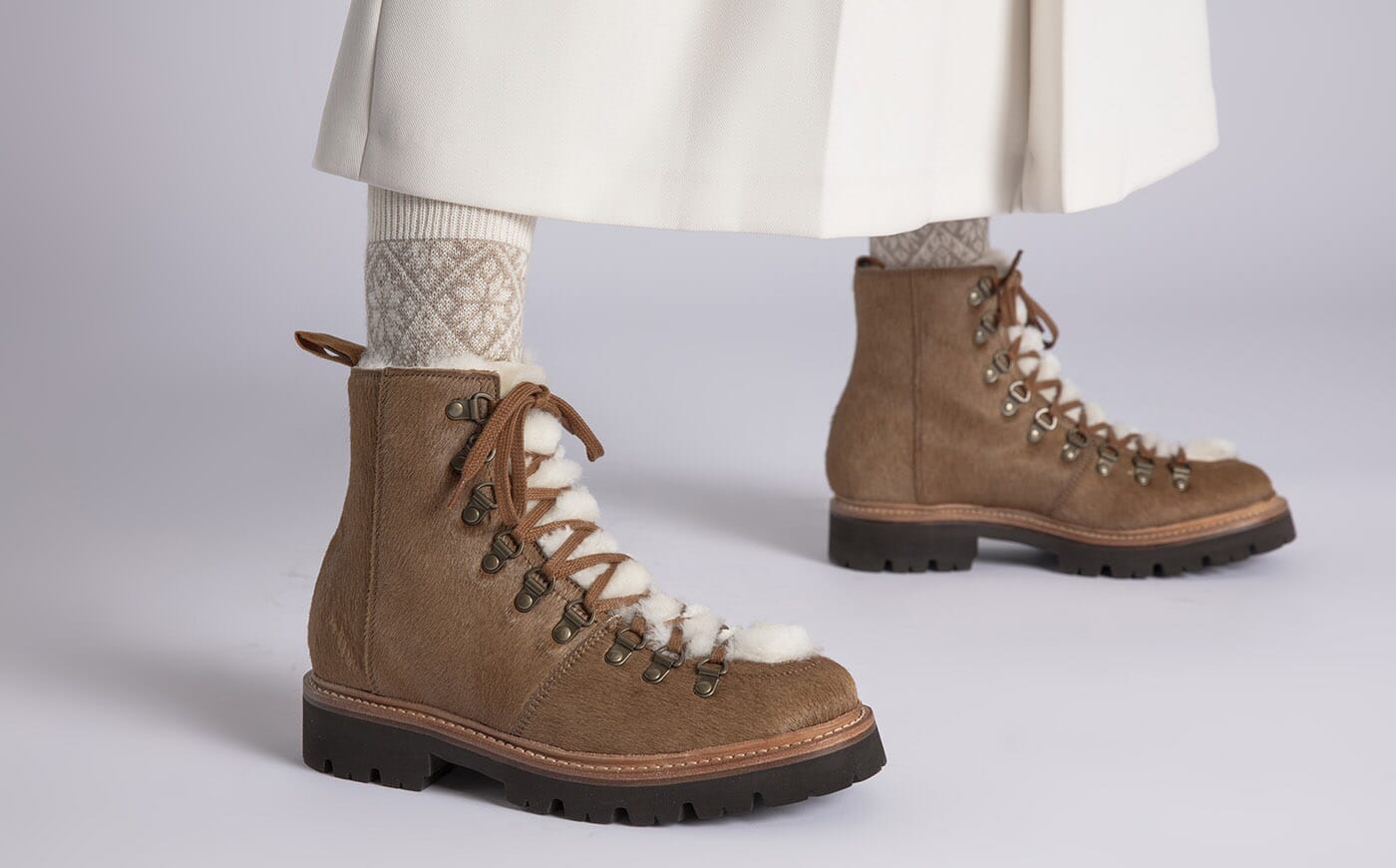 Nanette Womens Hiker Boots in Tan Hair on Hide Grenson