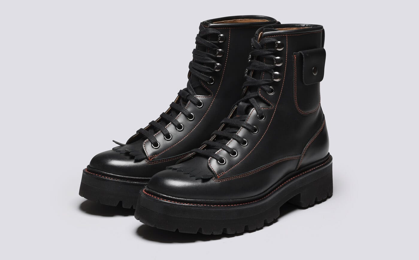 Edda Womens Boots in Black Leather Grenson