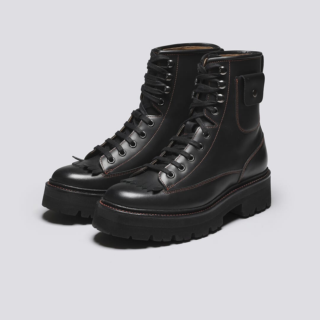 Bronx black leather chunky sole hiker boots outlet