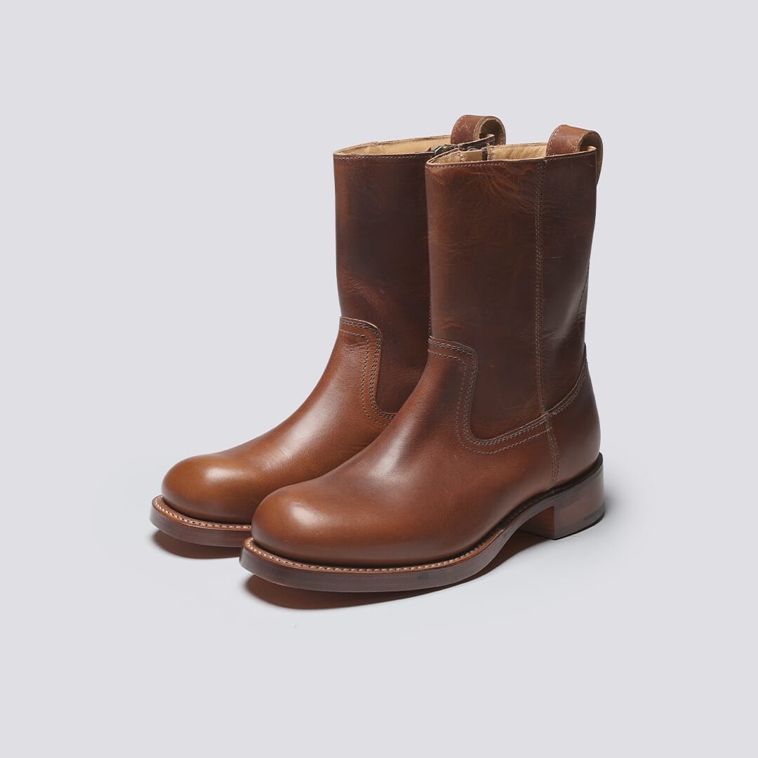 YMC x Grenson Mens Zip Boots in Dark Tan Grain Grenson