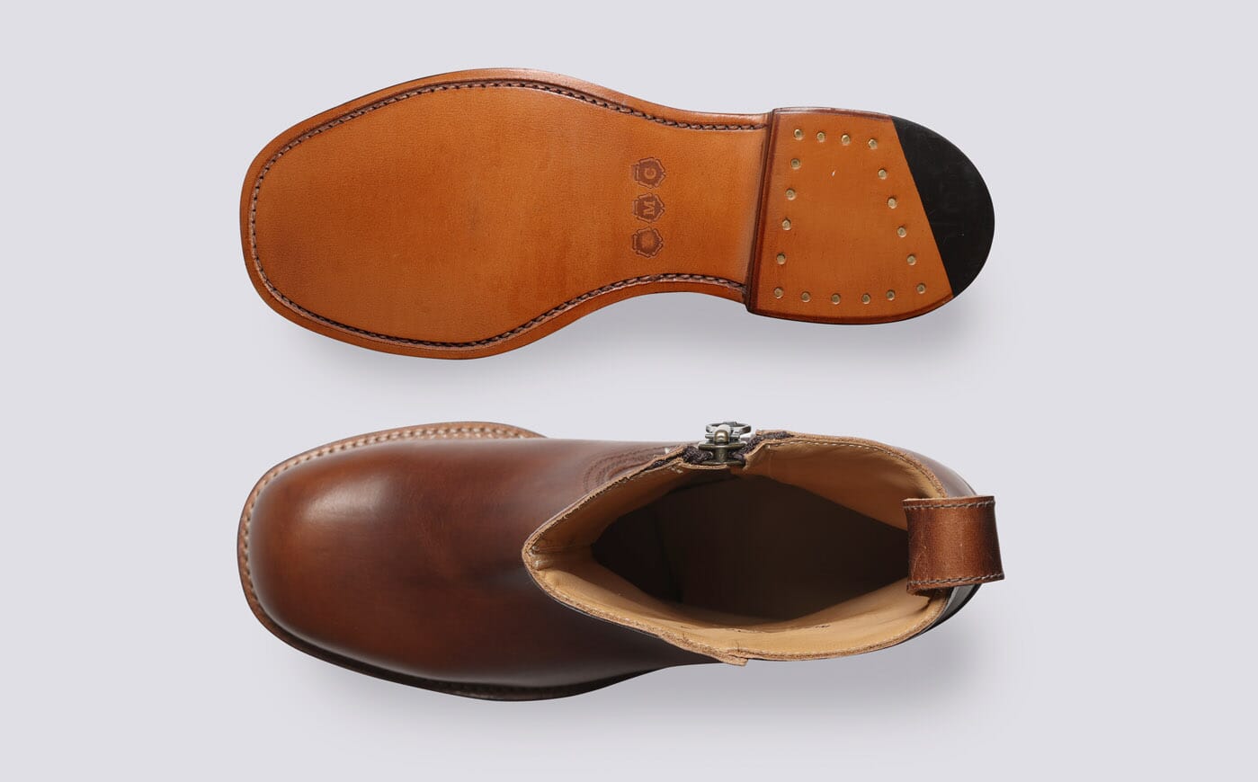 YMC x Grenson | Mens Zip Boots in Dark Tan Grain | Grenson