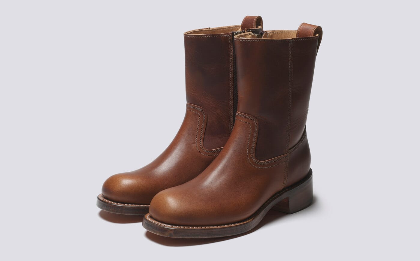 YMC x Grenson Womens Zip Boots in Dark Tan Grain Grenson