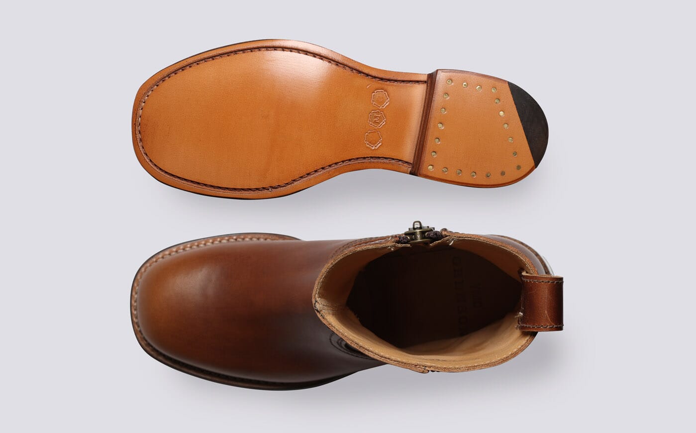 YMC X Grenson Transmission Boot | Womens Zip Boots in Dark Tan