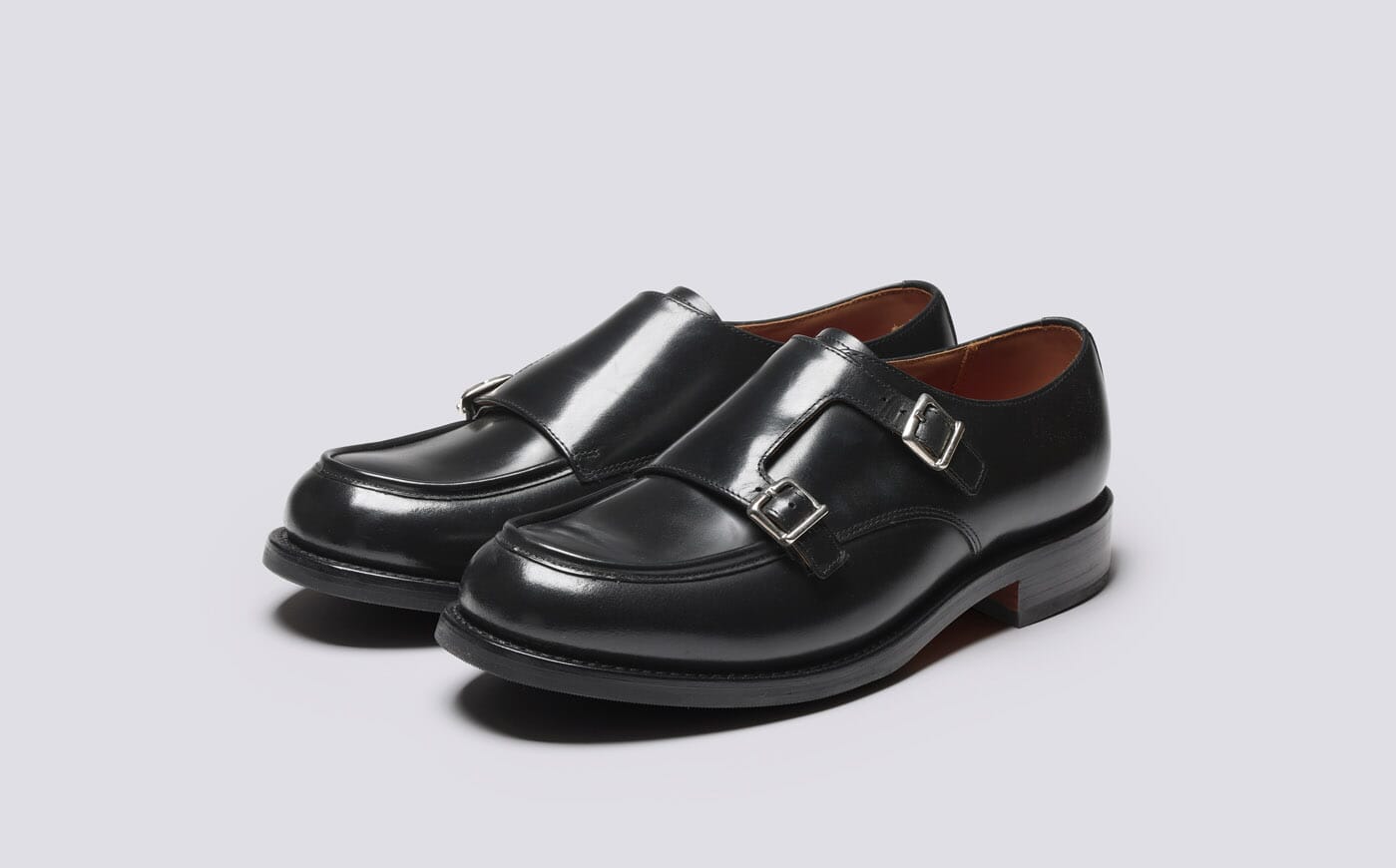 Andre Mens Monk Shoes in Black Leather Grenson